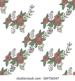 Seamless pattern "roses, twigs and berries"