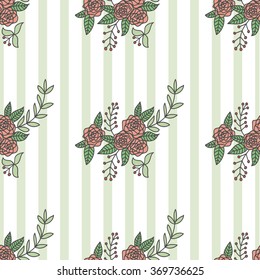 Seamless pattern "roses, twigs and berries"