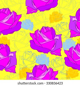 Seamless pattern with roses. Vector background with flowers. Hand drawn artwork for textiles, fabrics, souvenirs, packaging and greeting cards.
