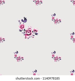 Seamless pattern with roses. Vector fashion illustrations with watercolor style paint splashes. Stylish and beautiful graphic on white background. Design for logo, t shirt and uniform.