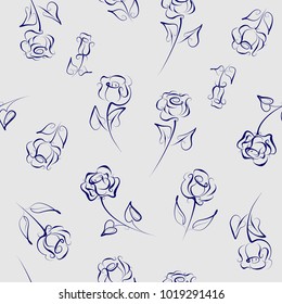 Seamless pattern of roses. Vector graphic rose drawn in pen and ink.