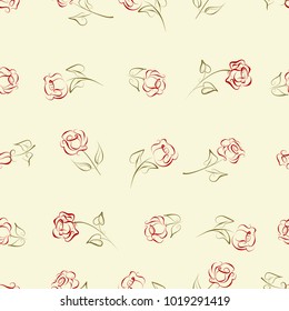 Seamless pattern of roses. Vector graphic rose drawn in pen and ink.