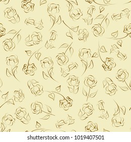 Seamless pattern of roses. Vector graphic rose drawn in pen and ink.