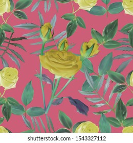 Seamless pattern with roses, vector illustration.