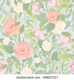 Seamless pattern with roses. Vector pattern with tender flowers