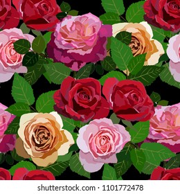 Seamless pattern with roses. Vintage floral background. Vector illustration
