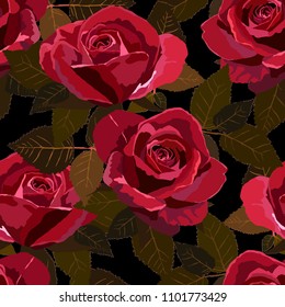 Seamless pattern with roses. Vintage floral background. Vector illustration
