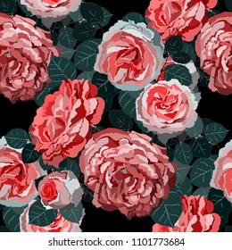 Seamless pattern with roses. Vintage floral background. Vector illustration

