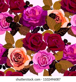 Seamless pattern with roses. Vintage floral background. Vector illustration
