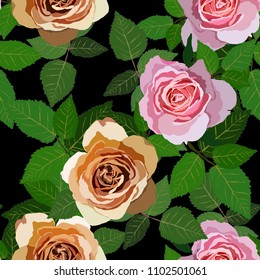 Seamless pattern with roses. Vintage floral background. Vector illustration
