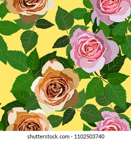 Seamless pattern with roses. Vintage floral background. Vector illustration
