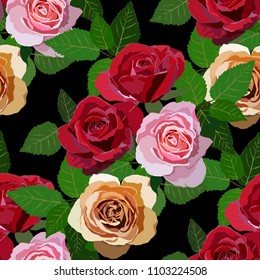 Seamless pattern with roses. Vintage floral background. Vector illustration
