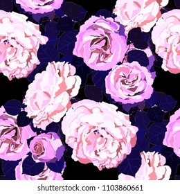 Seamless pattern with roses. Vintage floral background. Vector illustration
