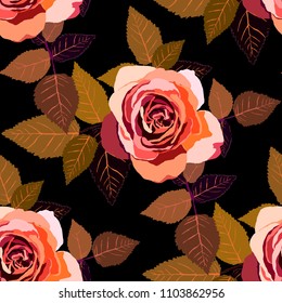 Seamless pattern with roses. Vintage floral background. Vector illustration
