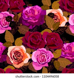 Seamless pattern with roses. Vintage floral background. Vector illustration
