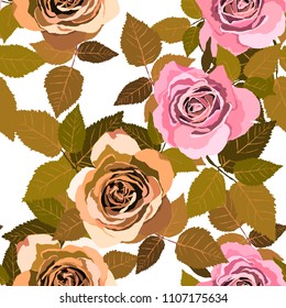 Seamless pattern with roses. Vintage floral background. Vector illustration
