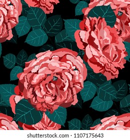 Seamless pattern with roses. Vintage floral background. Vector illustration
