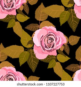 Seamless pattern with roses. Vintage floral background. Vector illustration
