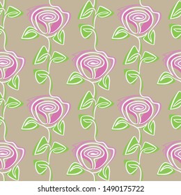 Seamless pattern with roses. Vintage floral pattern. Doodle style, hand drawn illustration.