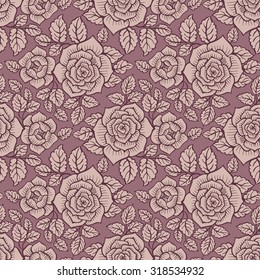 Seamless pattern with roses. Vintage. Freehand drawing.