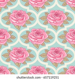 Seamless pattern with roses. Vintage. Freehand drawing
