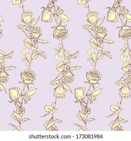 Seamless pattern with roses, vintage vector illustration