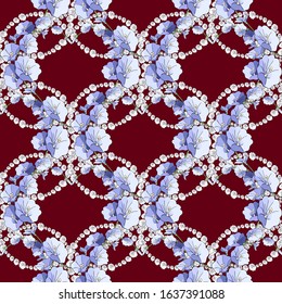 Seamless pattern with roses.Blue flowers, leaves on white background. Abstract colorful pattern  in floral style. Idea for material, scarf, fabric, textile, wallpaper, wrapping paper. Vector - Powered by Shutterstock - Get 15% off with code: PIKWIZARD15