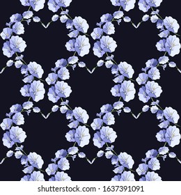 Seamless pattern with roses.Blue flowers, leaves on white background. Abstract colorful pattern  in floral style. Idea for material, scarf, fabric, textile, wallpaper, wrapping paper. Vector