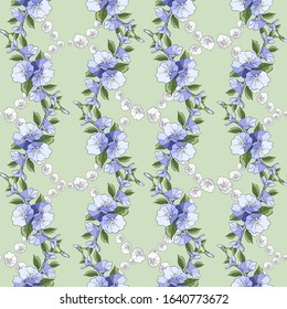 Seamless pattern with roses.Flowers, leaves on green background. Abstract colorful pattern  in floral style. Idea for material, scarf, fabric, textile, wallpaper, wrapping paper. Vector