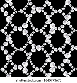 Seamless pattern with roses.White flowers, leaves on black background. Abstract colorful pattern  in floral style. Idea for material, scarf, fabric, textile, wallpaper, wrapping paper. Vector
