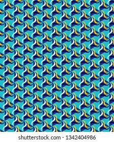 Seamless pattern with rotating figures. Optical illusion of movement of forms in space.