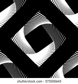 Seamless pattern of rotating, spirally squares - Repeatable monochrome vector pattern