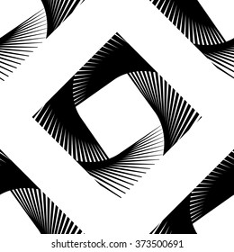 Seamless pattern of rotating, spirally squares - Repeatable monochrome vector pattern
