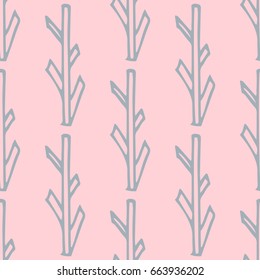 Seamless pattern of rough twigs or sticks. Schematic twigs in the style of doodle. Infinitely repeating motif of natural forms. Pattern in thin line style. Pen strokes background. Vector illustration.