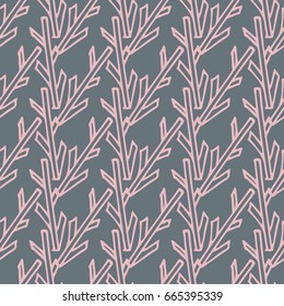 Seamless pattern of rough twigs or sticks. Schematic twigs in the style of doodle. Infinitely repeating motif of natural forms. Pattern in thin line style. Pen strokes background. Vector illustration.