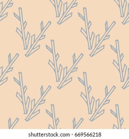 Seamless pattern of rough twigs or sticks. Schematic twigs in the style of doodle. Infinitely repeating motif of natural forms. Pattern in thin line style. Vector illustration.