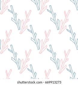 Seamless pattern of rough twigs or sticks. Schematic twigs in the style of doodle. Infinitely repeating motif of natural forms. Pattern in thin line style. Pen strokes background. Vector illustration.