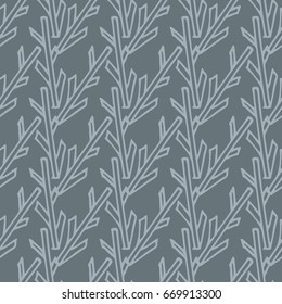 Seamless pattern of rough twigs or sticks. Schematic twigs in the style of doodle. Infinitely repeating motif of natural forms. Pattern in thin line style. Pen strokes background. Vector illustration.