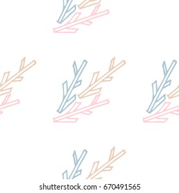 Seamless pattern of rough twigs or sticks. Schematic twigs in the style of doodle. Infinitely repeating motif of natural forms. Pattern in thin line style. Vector illustration.