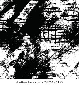 Seamless pattern, rough vector background, grunge texture, black and white