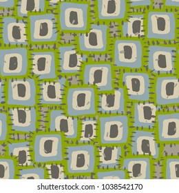 Seamless pattern of roughly drawn patches. Multicolored grunge texture.