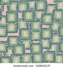 Seamless pattern of roughly drawn patches. Multicolored grunge texture.