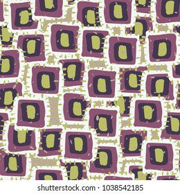 Seamless pattern of roughly drawn patches. Multicolored grunge texture.