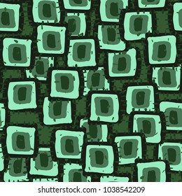 Seamless pattern of roughly drawn patches. Multicolored grunge texture.