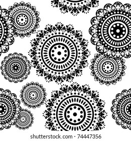 seamless pattern of round black and white ornaments