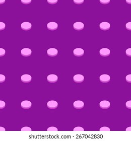 Seamless pattern of round buttons in the style of Lego volume on the plane dark purple and violet