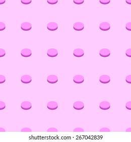 Seamless pattern of round buttons in the style of Lego volume in the plane of pink and purple