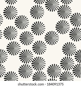 Seamless pattern round chaotic flowers. Vector repeating texture