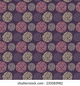 Seamless pattern with round doodle elements in vintage colors. Vector illustration
