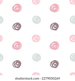 Seamless pattern round doodles on a white background. Pastel delicate pattern ideal for printing on fabric.